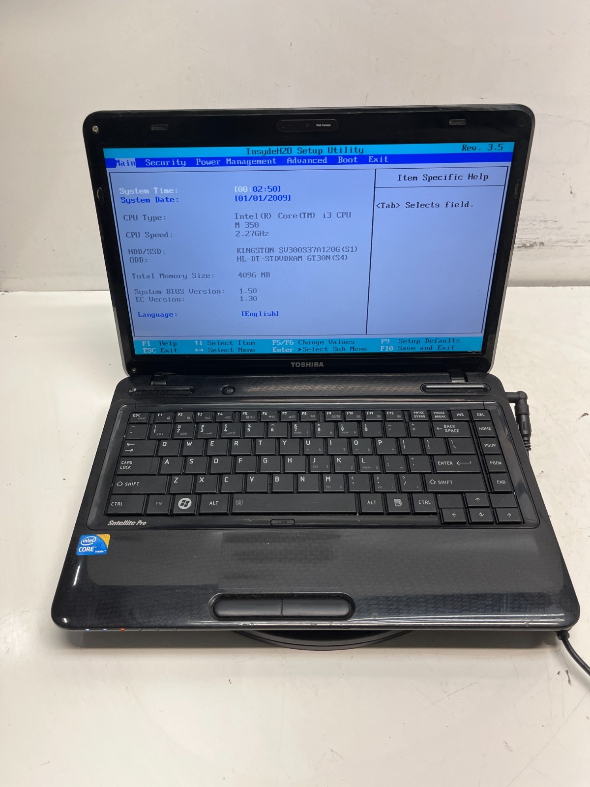 Toshiba Satelite Pro L640-EZ1410 Intel Core i3 M350 2.27GHz 4GB NO HDD
