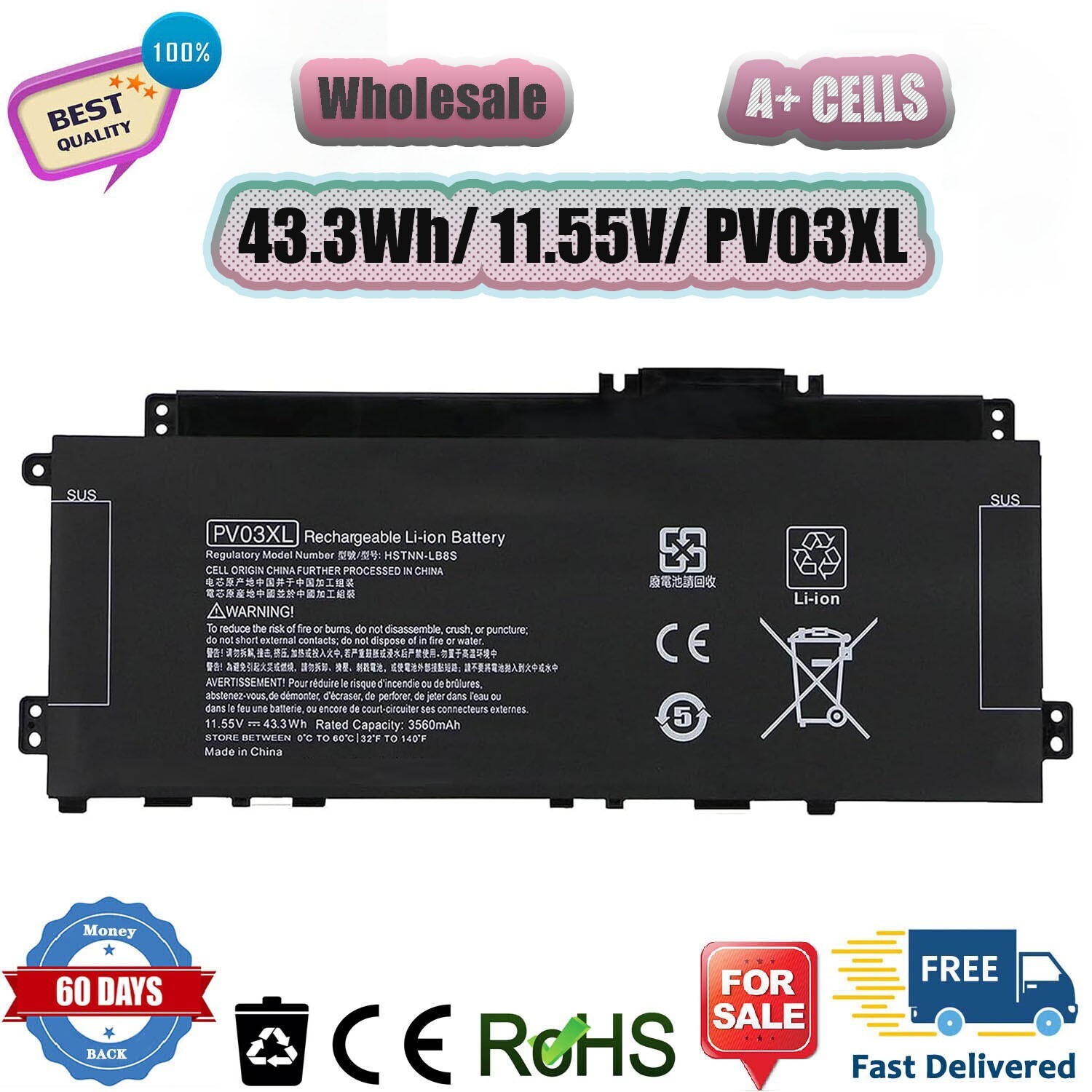 43.3Wh PV03XL PP03XL BATTERY FOR HP Pavilion 13 14 X360 L83393-005 HSTNN-LB8S