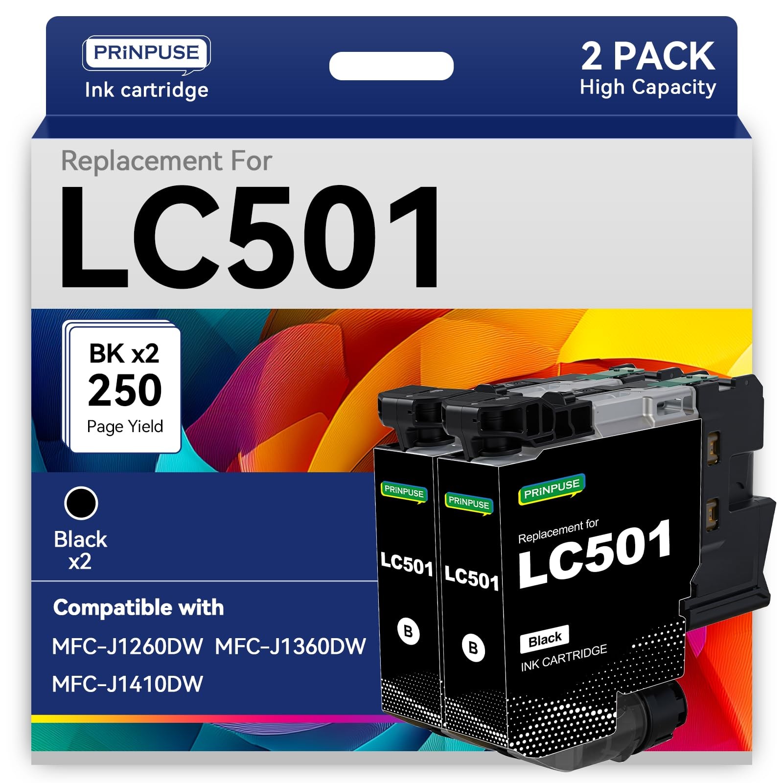 LC501 Black Ink Cartridges Replacements for Brother LC501 LC501XL Black for B...