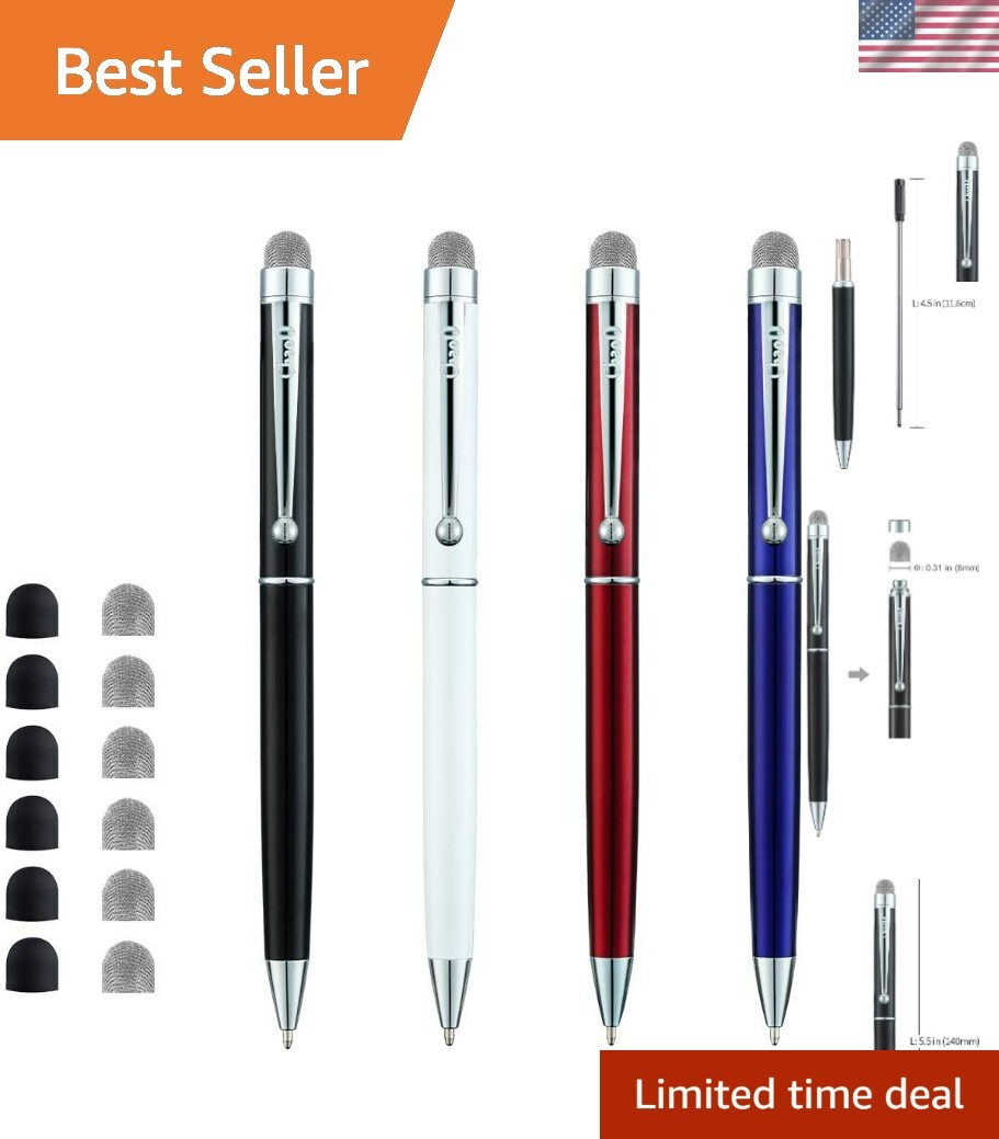 Hybrid Mesh Fiber & Ballpoint Pens - 4 Pack with Extra Replacement Tips Included
