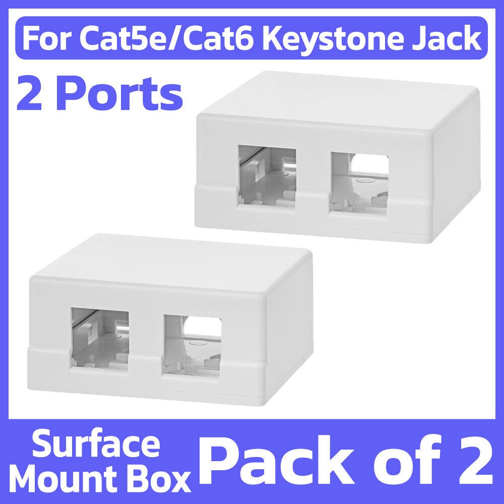 2 Pack Double Hole Surface Mount Keystone Jack Wall Box 2 Port Cat5e Cat6