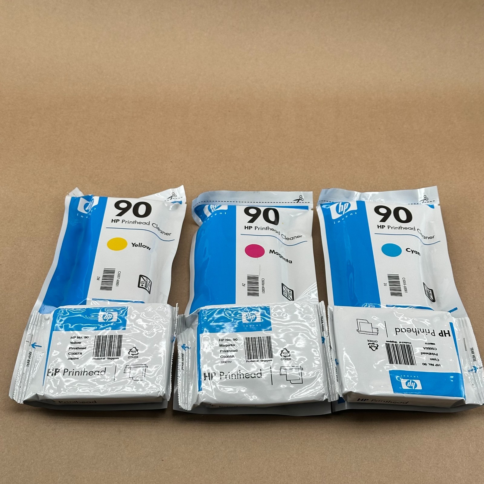 Genuine HP 90 Printhead & Cleaner 3-Color Set C5055A C5056A C5057A Sealed