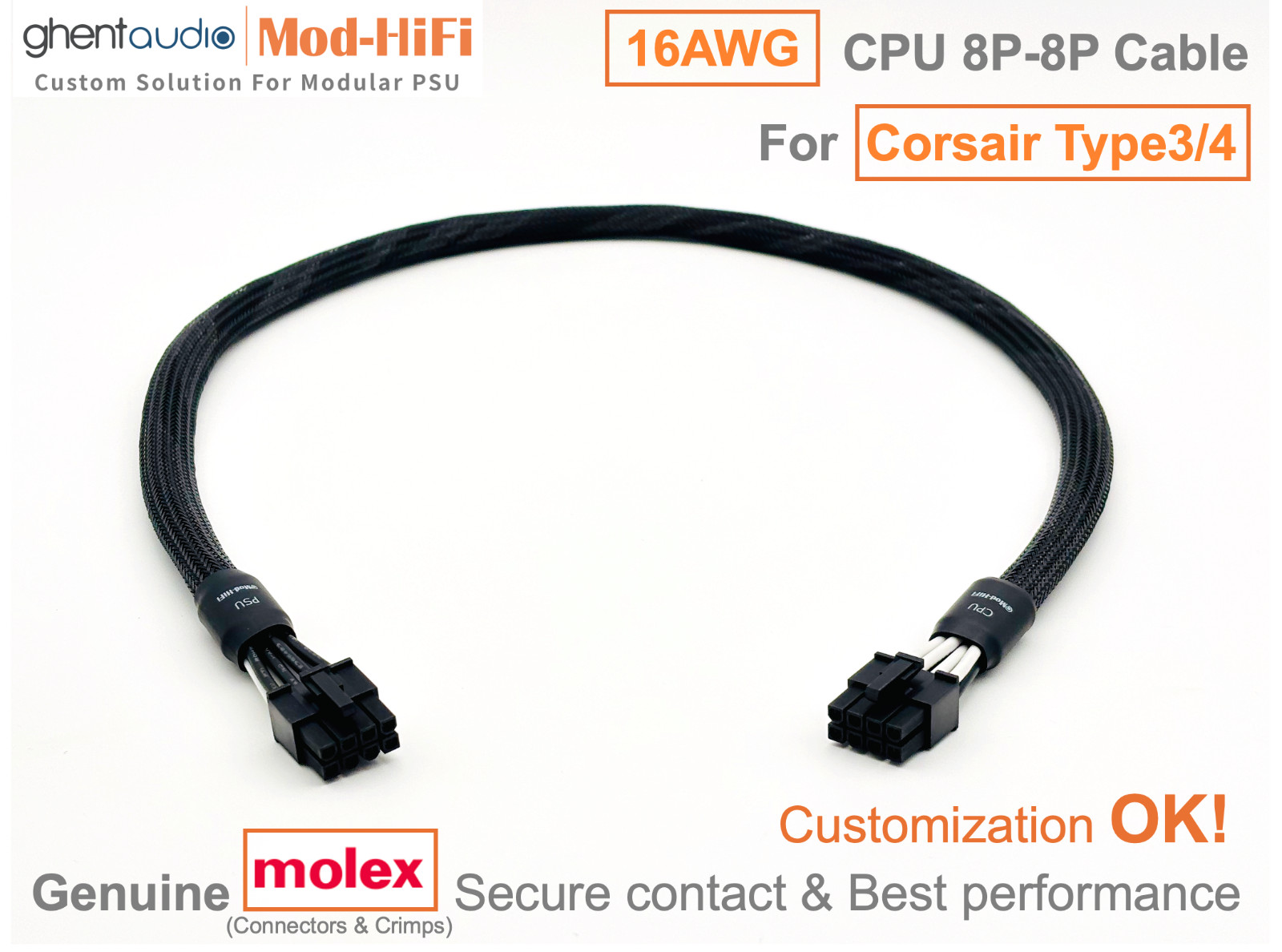 ⚡️16AWG CPU 8-Pin Cable for Corsair HX Series (HX1000, HX1200) -📏70cm / 27 inch