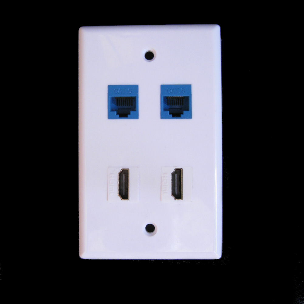 Ethernet Wall Plate 2 HDMI 2 CAT6 RJ45 Keystone Network Cable TV Female - Female