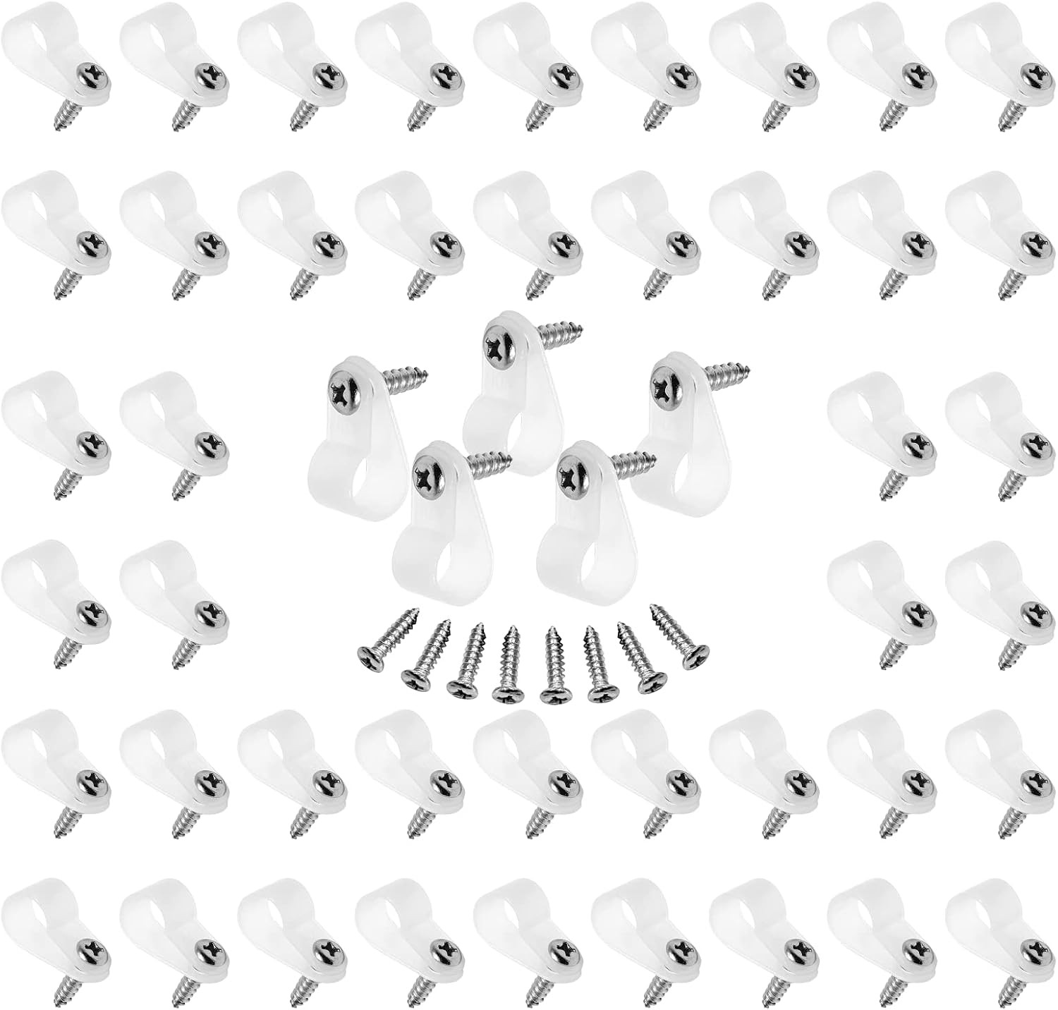 60Pcs 3/8 Inch Nylon Cable Clamps, R-Type Wire Inch/10.4Mm, White