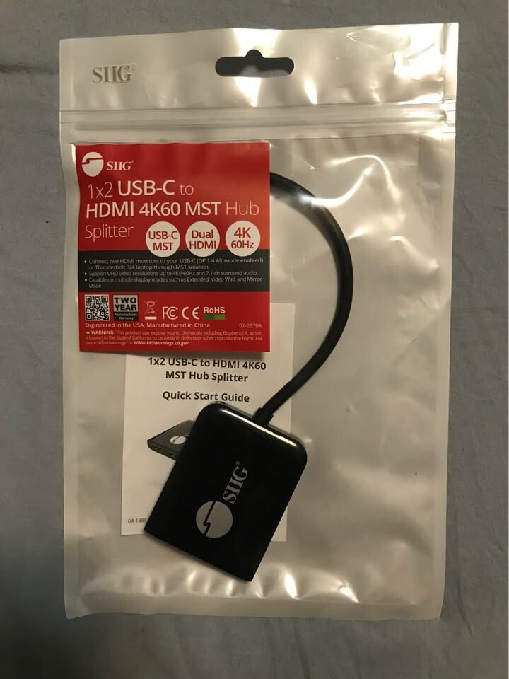 SIIG 1x2 USB-C to HDMI 4K60 MST Hub Splitter CEDP0T11S1 New