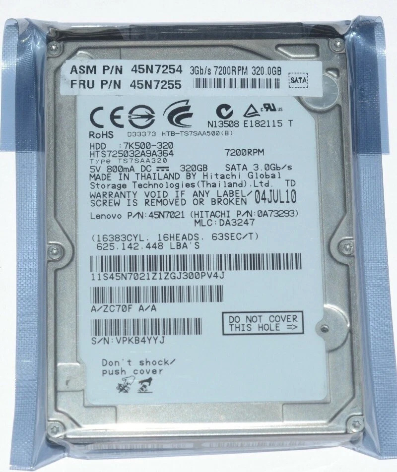 Hitachi HTS725032A9A364 320GB 7200RPM SATA 3Gb/s 2.5in Laptop hard disk