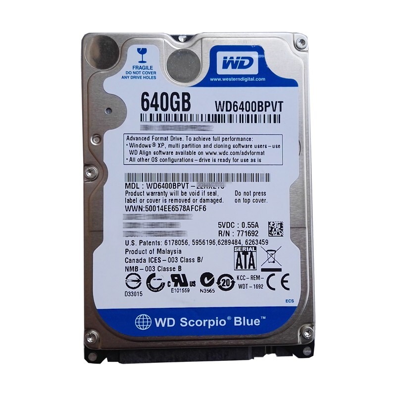 Western Digital 640GB WD6400BPVT 5400RPM 2.5" SATA Laptop HDD Hard Drive