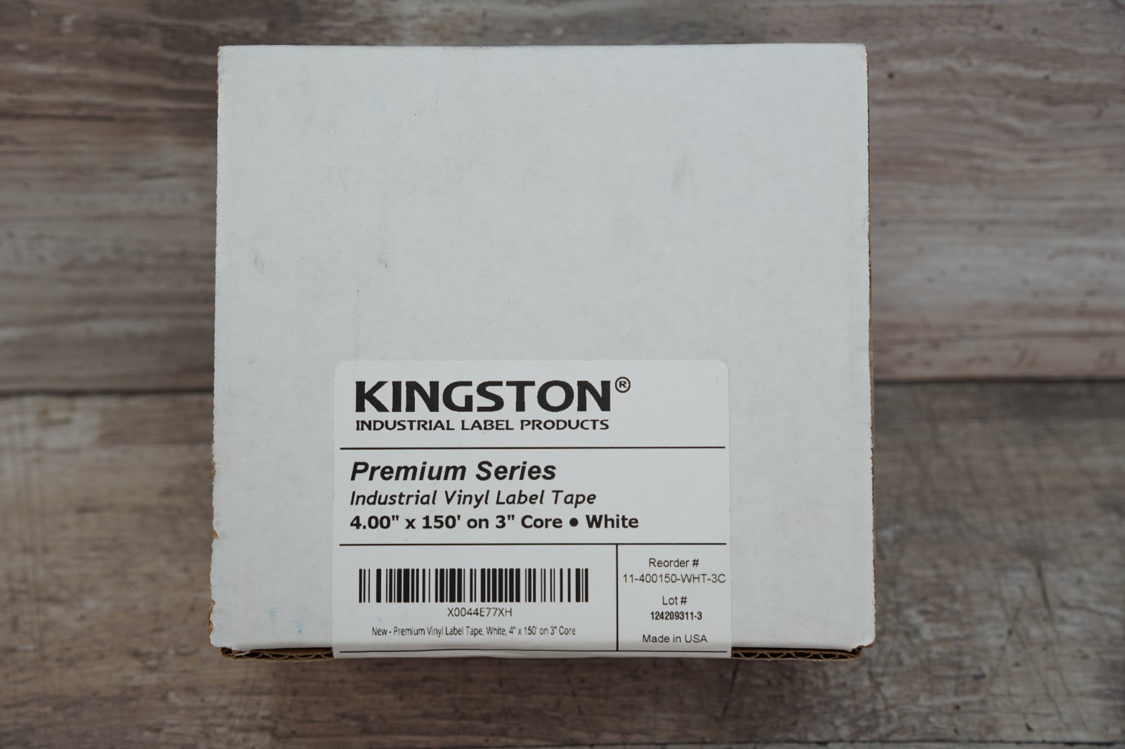 Kingston Premium Vinyl Label Tape, White, 4" x 150' 3” Core DuraLabel LabelTac.