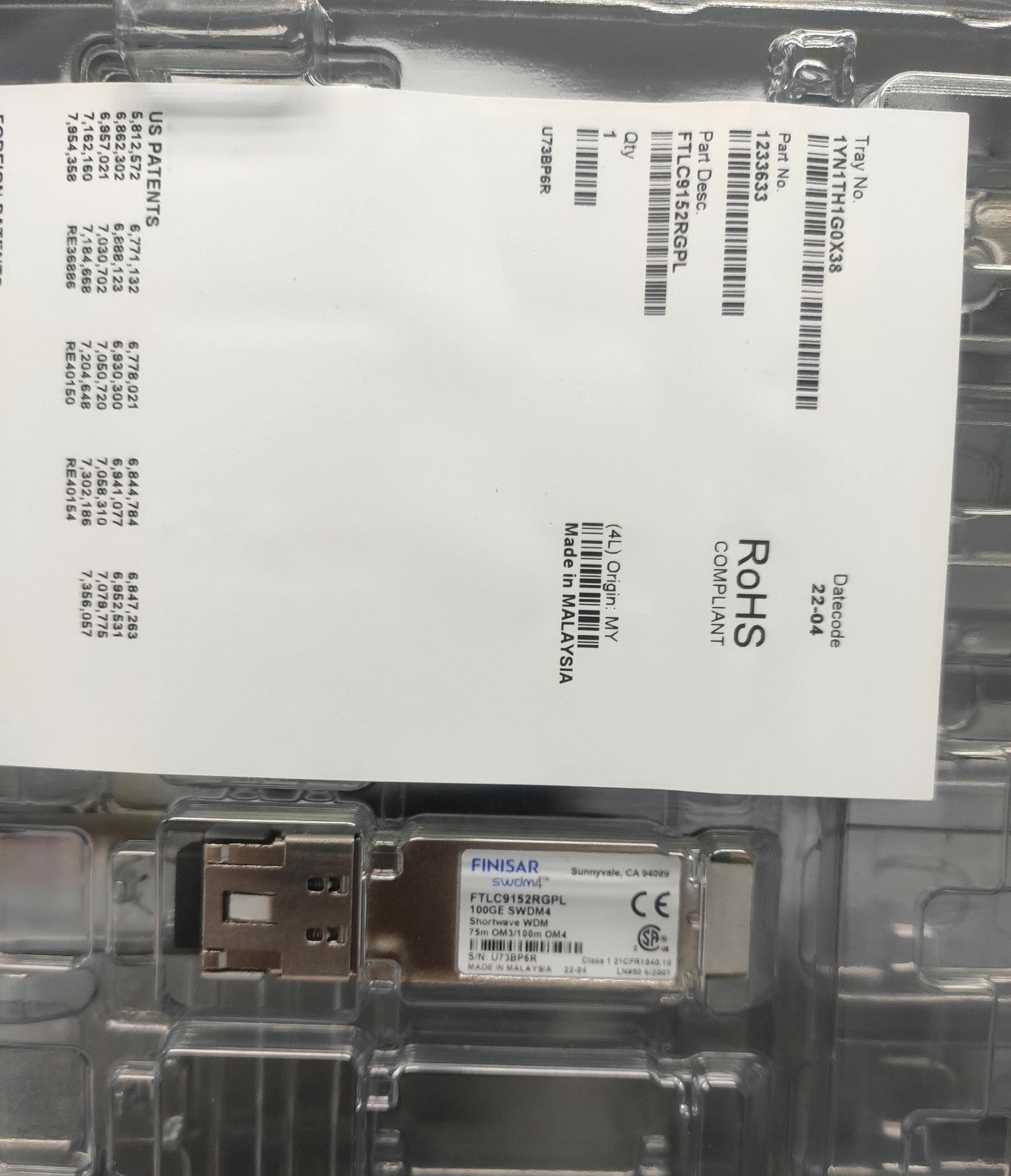 1PC Finisar FTLC9152RGPL Transceiver QSFP28 QSFP-100GBASE-SWDM4 100m MMF