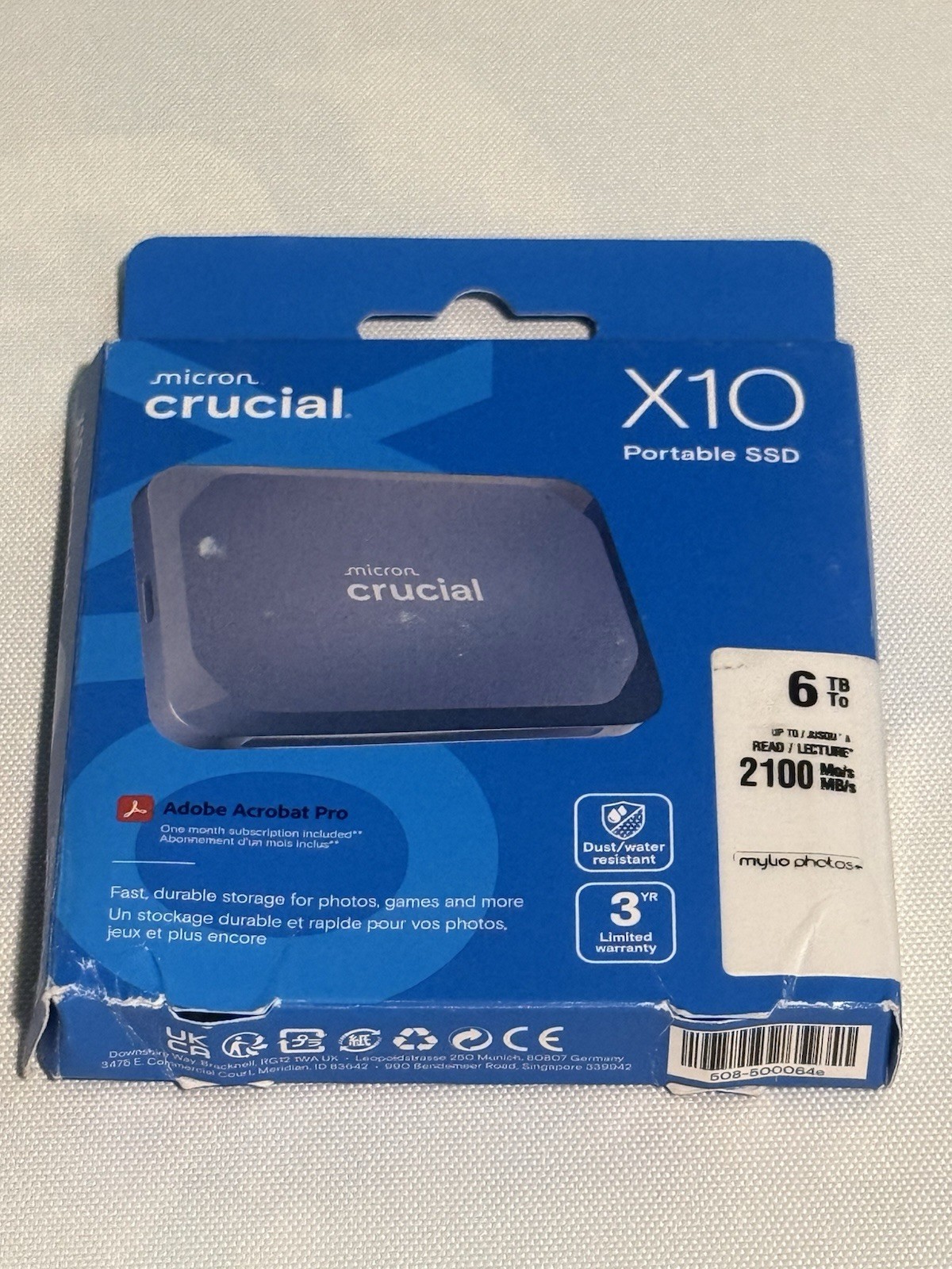 Crucial X10 6TB Portable SSD USB-C External 2100MB/s OPEN BOX