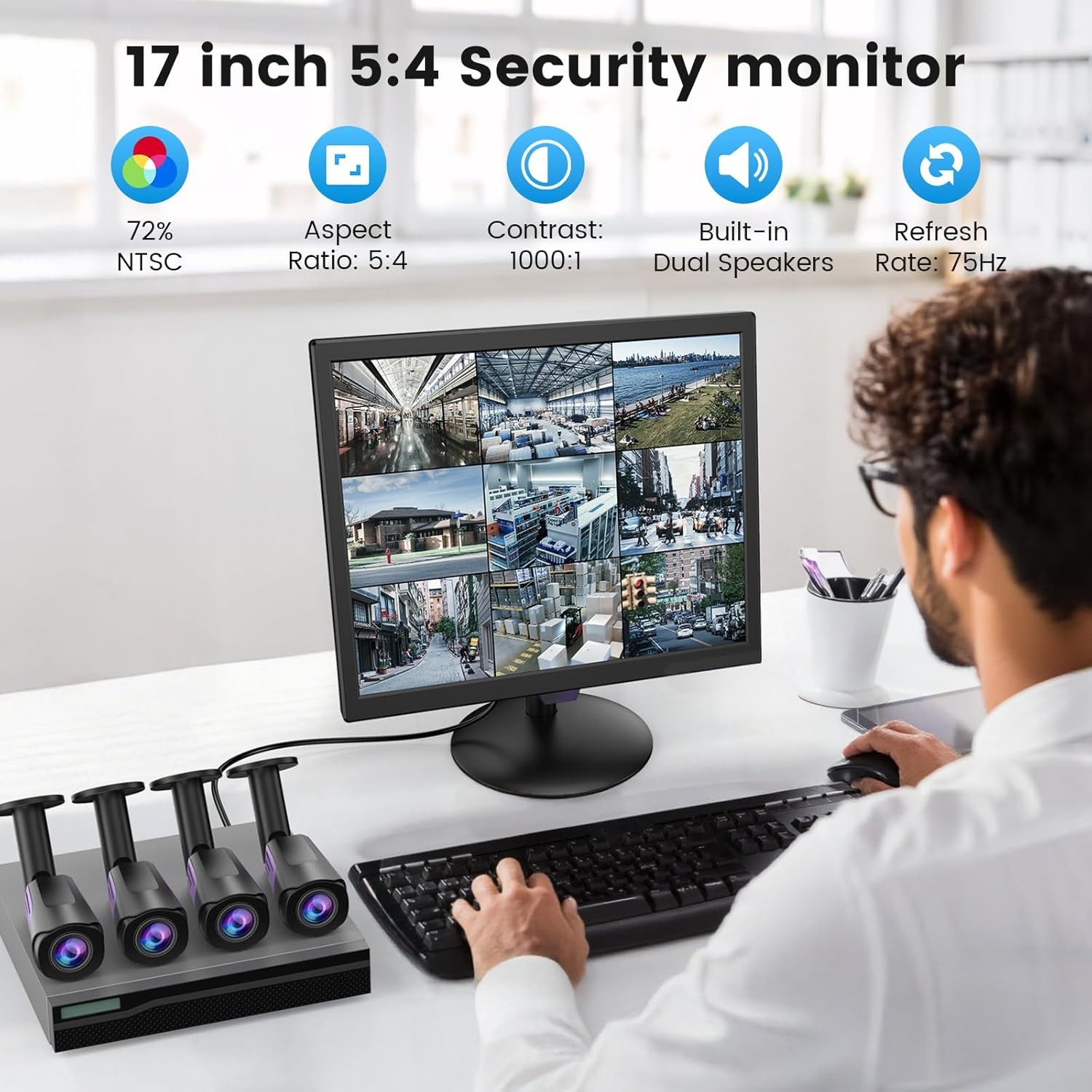 17 inch LCD Security CCTV Monitor 1280x1024 Built-in Speakers for Home Security