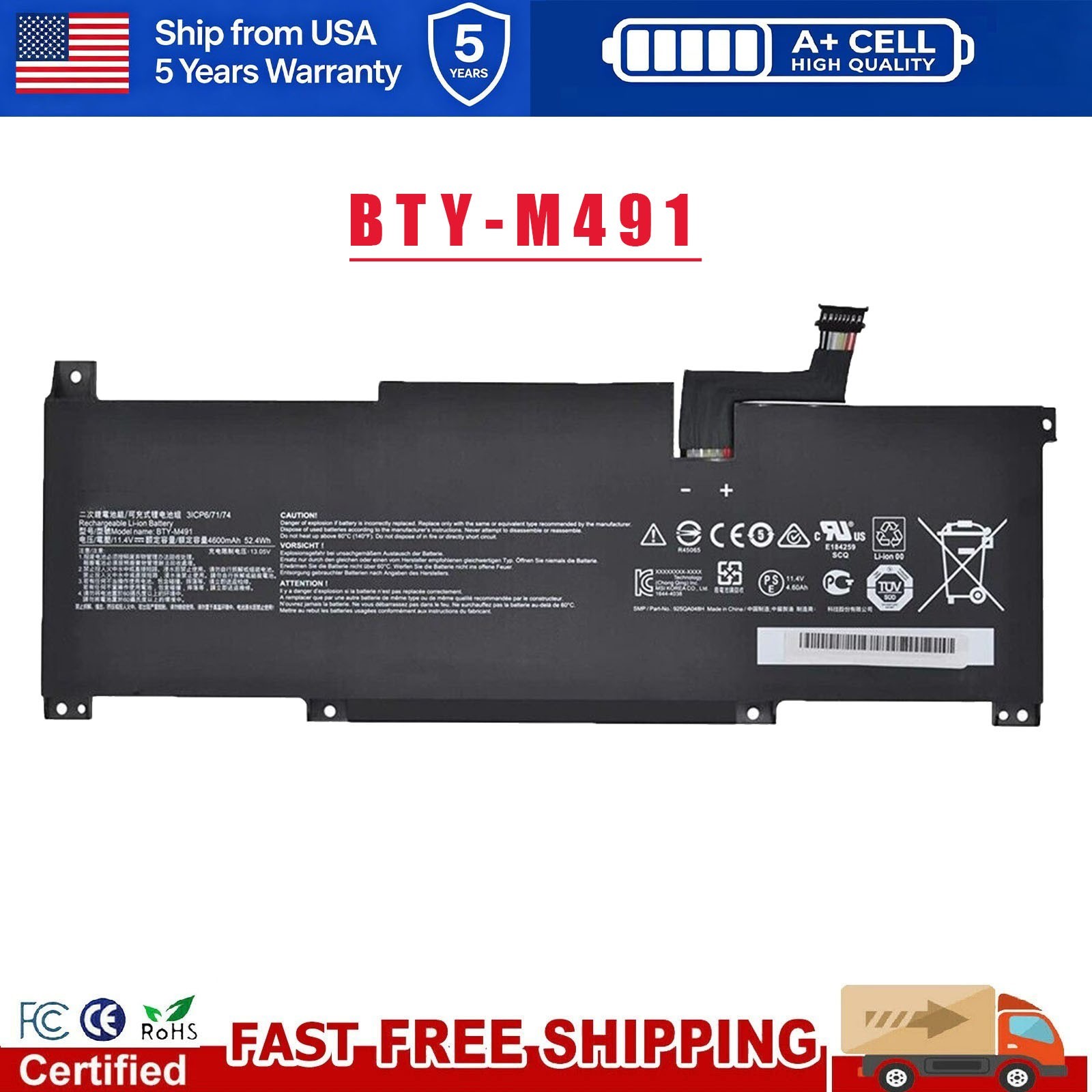 BTY-M491 Brand New Battery for MSI Modern 15 A10M A11M Summit B15 A11M Stealth