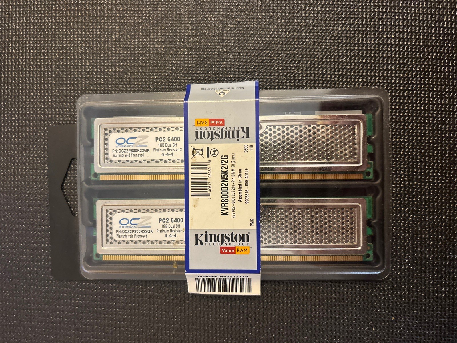 KIT OF 2 PCS. KINGSTON KVR800D2N5K2/2G 2GB 800MHz DDR2 Non-ECC CL5 DIMM open box