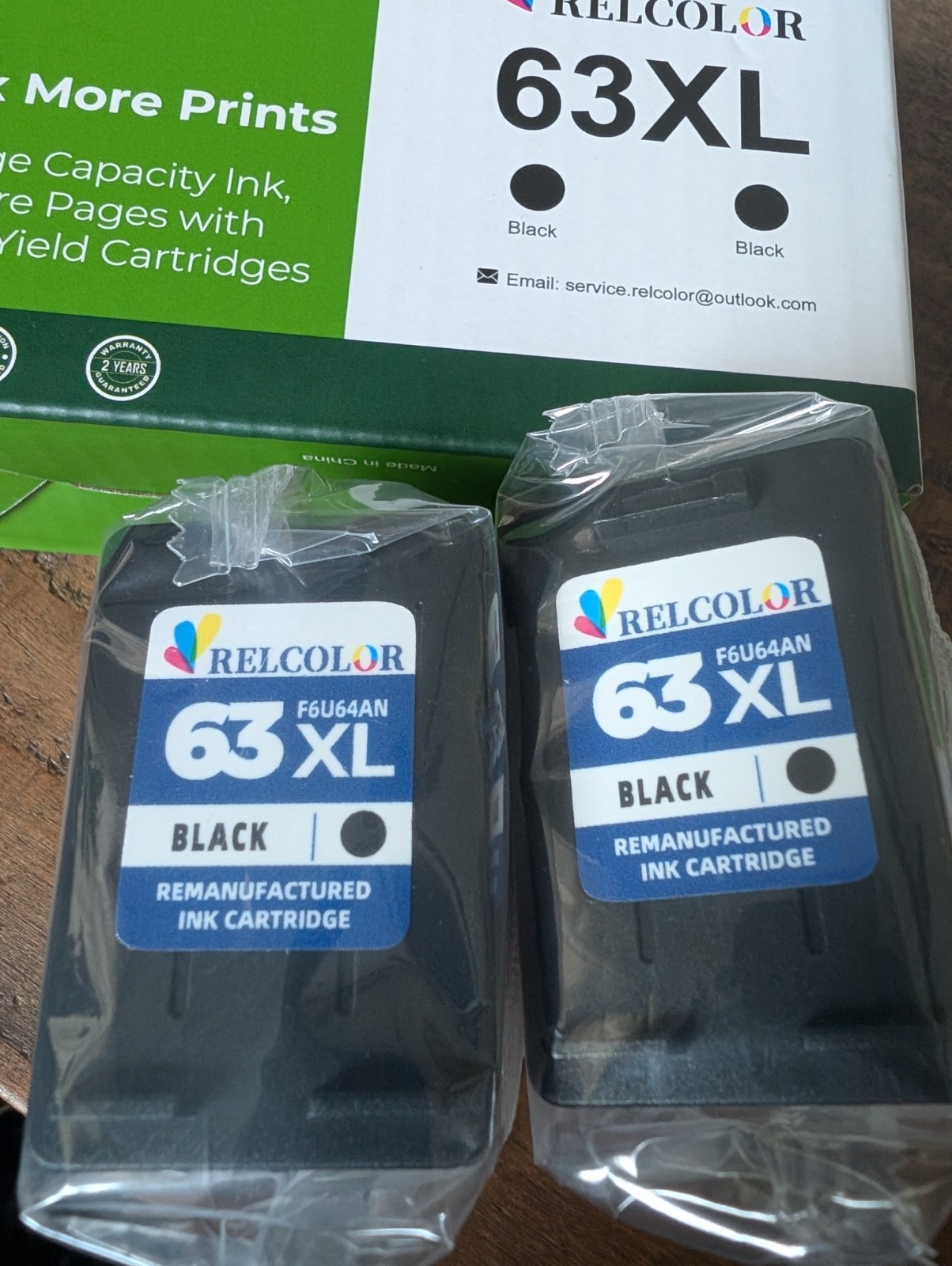 Relcolor Higher Yield 63XL Black Ink Cartridges 2 Pack For HP Ink.   E