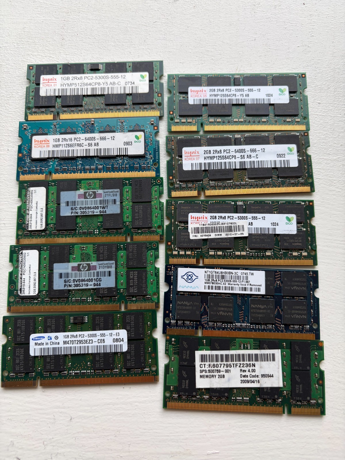 16GB total DDR2 Laptop RAM Lot 10 Sticks 1GB 2GB PC2-5300S PC2-6400S SO-DIMM