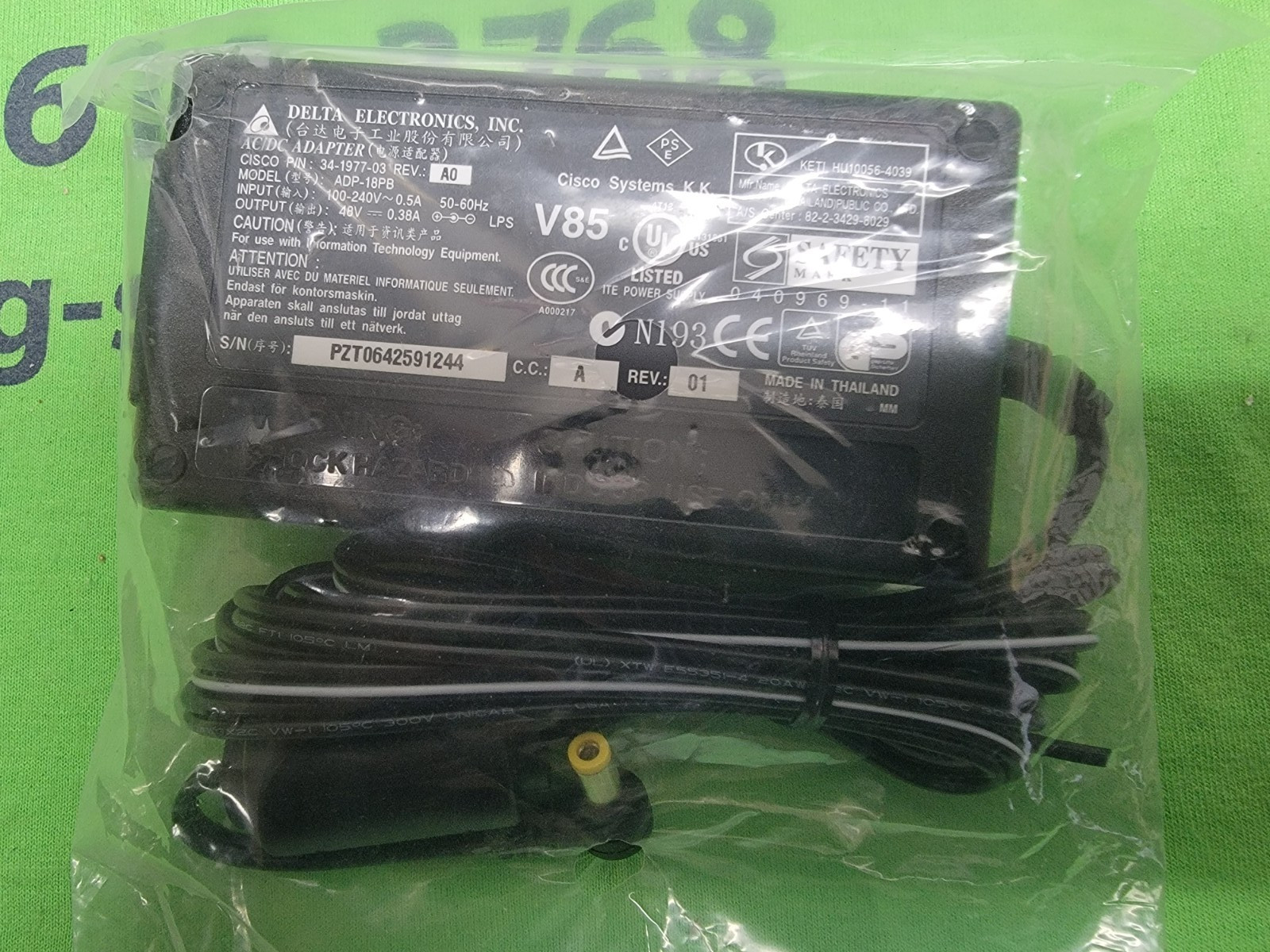 Delta ADP-18PB 34-1977-03 AC/DC Adapter Power Supply For Cisco 48V 0.38A