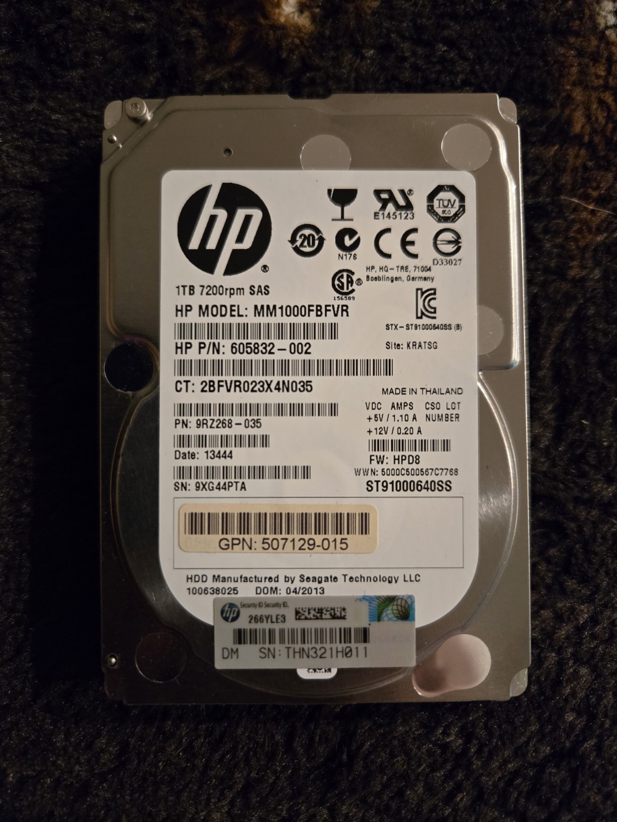 Used HP 1TB 2.5'' 7.2K SAS Hard Drive MM1000FBFVR