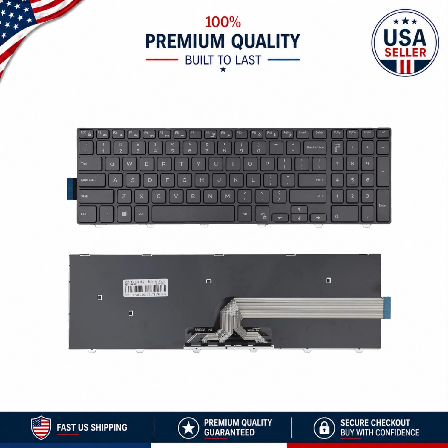 Dell Laptop Replacement Keyboard with Frame - Compatible with 15-Inch Models