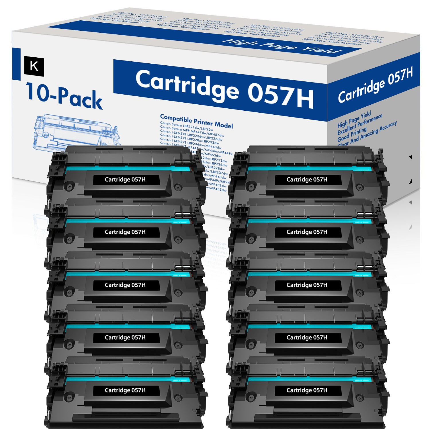 10 Pack Toner CRG057H for Canon 057H ImageCLASS LBP223dw LBP227dw MF445 Black