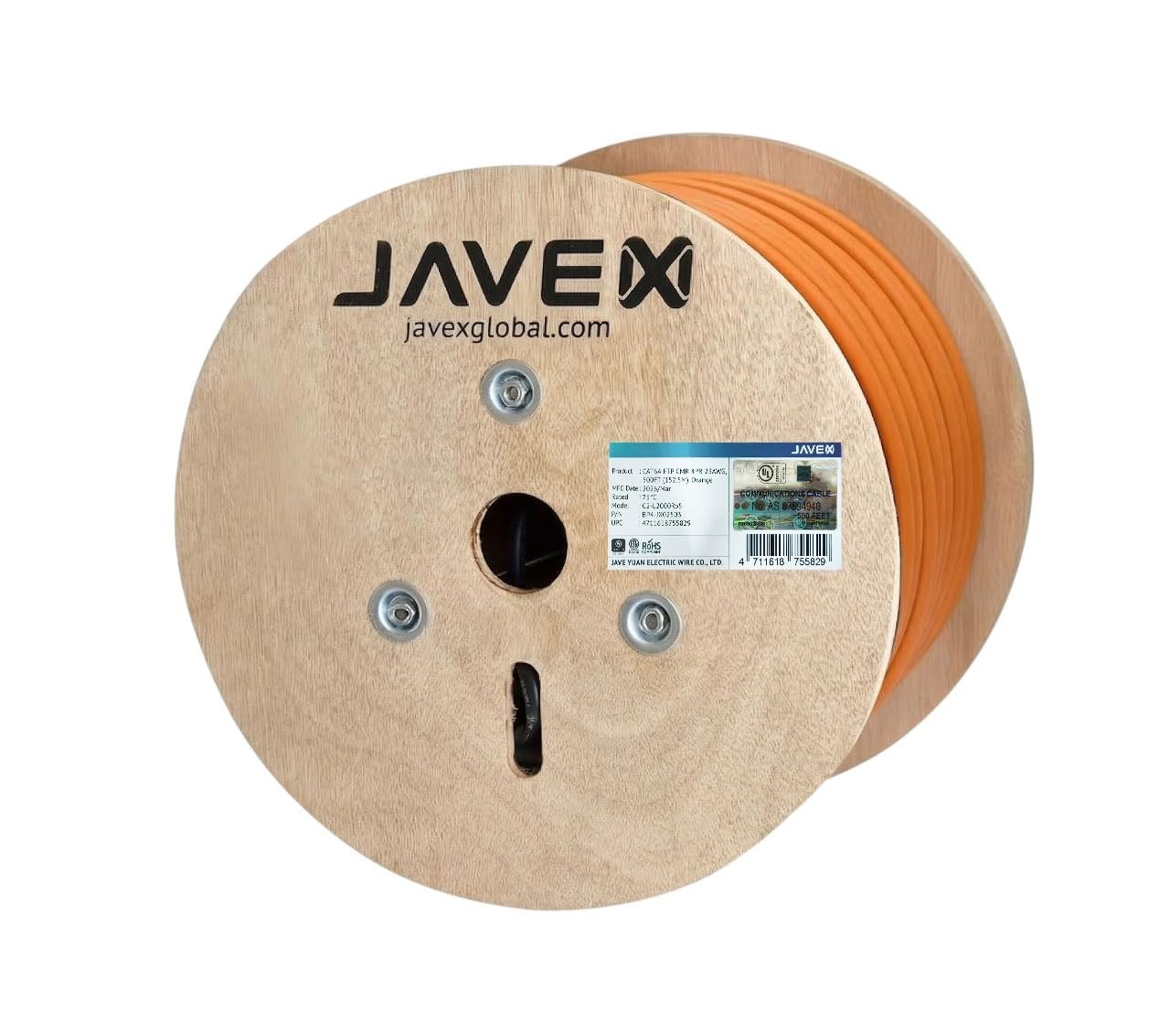 CAT 6A Riser CMR Ethernet Cable 500FT Shielded FTP [UL Listed] Orange