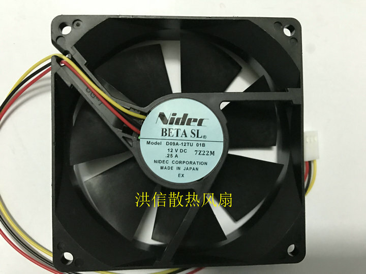 1 PCS NIDEC Fan D09A-12TU 01B DC 12V0.25A 9225 9CM 3 PIN