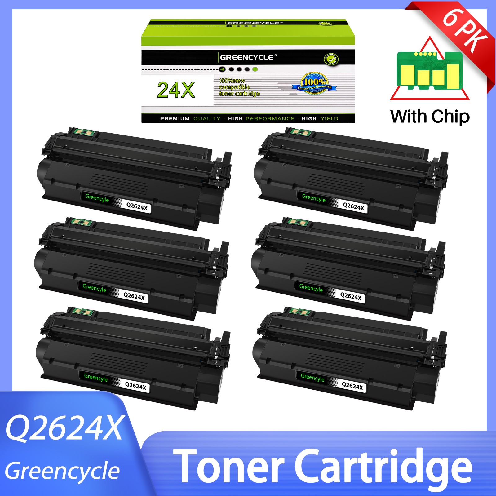 6PK High Yield Q2624X Toner Cartridge for HP LaserJet 3300 3310 1220 1220se 1000