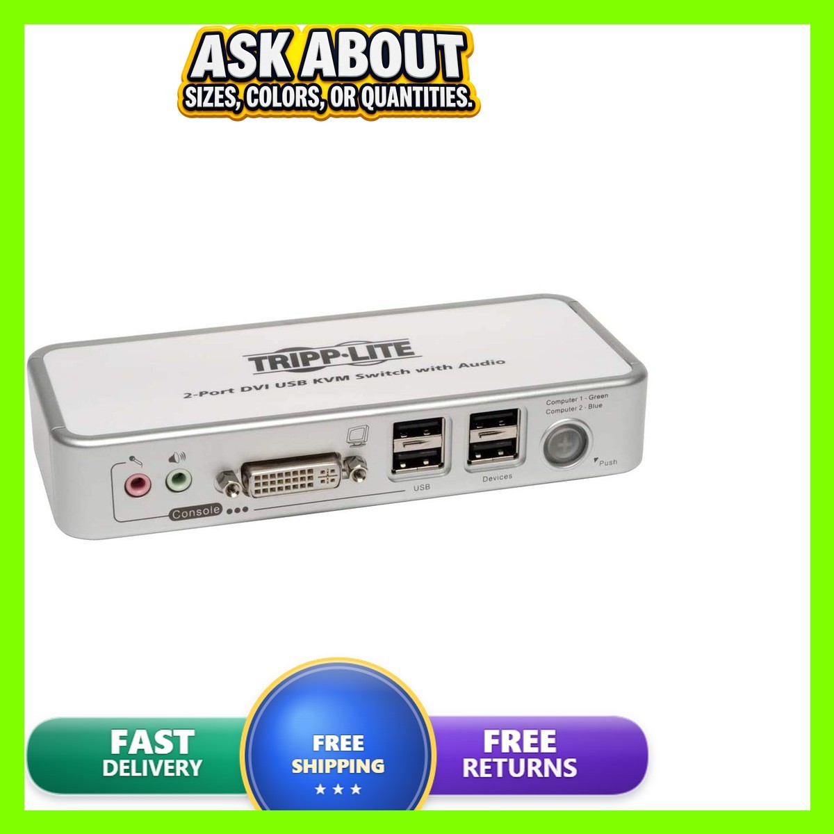 Tripp Lite 2-Port DVI/USB Desktop KVM Switch Audio & Cables (B004-DUA2-K-R)