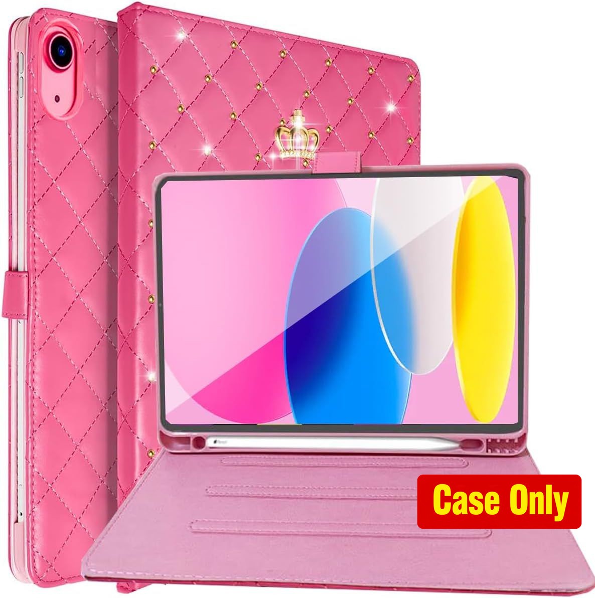 Cute Crown Diamond PU Leather Case for iPad 11th Gen 11" 2025 with Pencil Holder