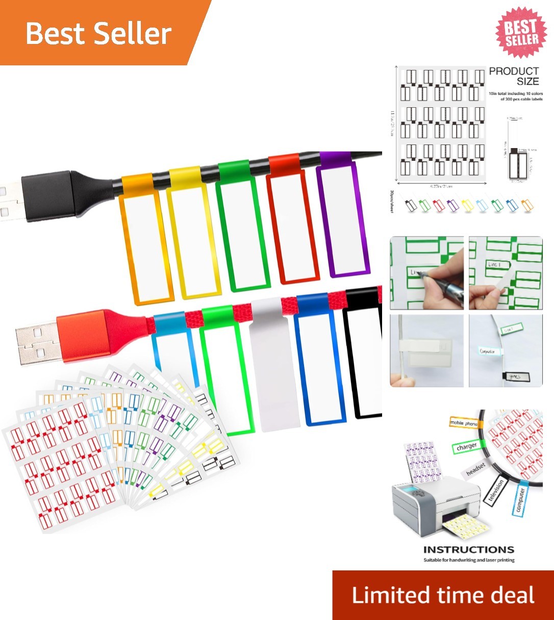 Versatile 300 PCS Indoor/Outdoor Cable Labels - Waterproof & Tear-Resistant