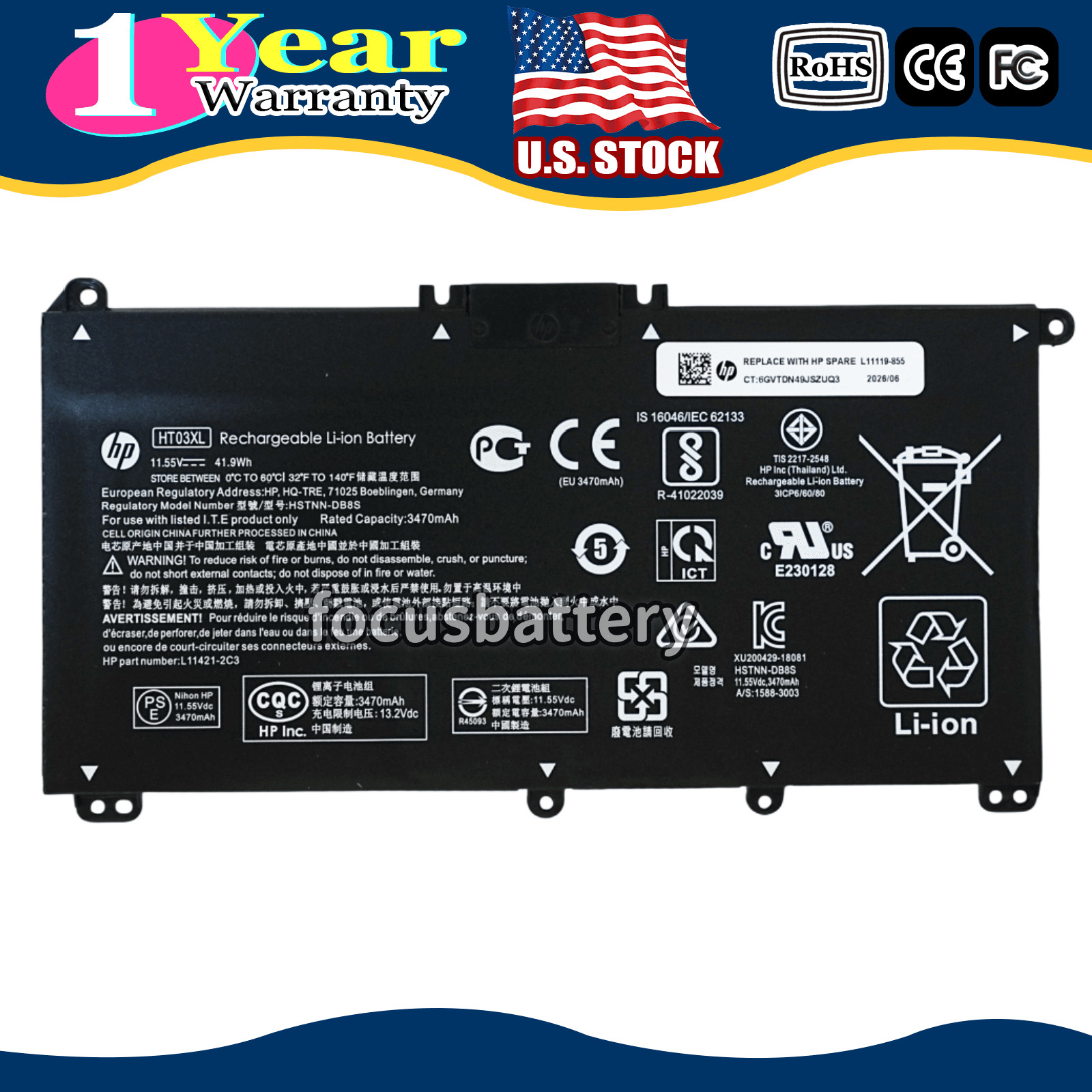 Genuine HT03XL Battery L11119-855 For HP Pavilion 14-CE 15-CS 15-DA 17-BY 250 G7