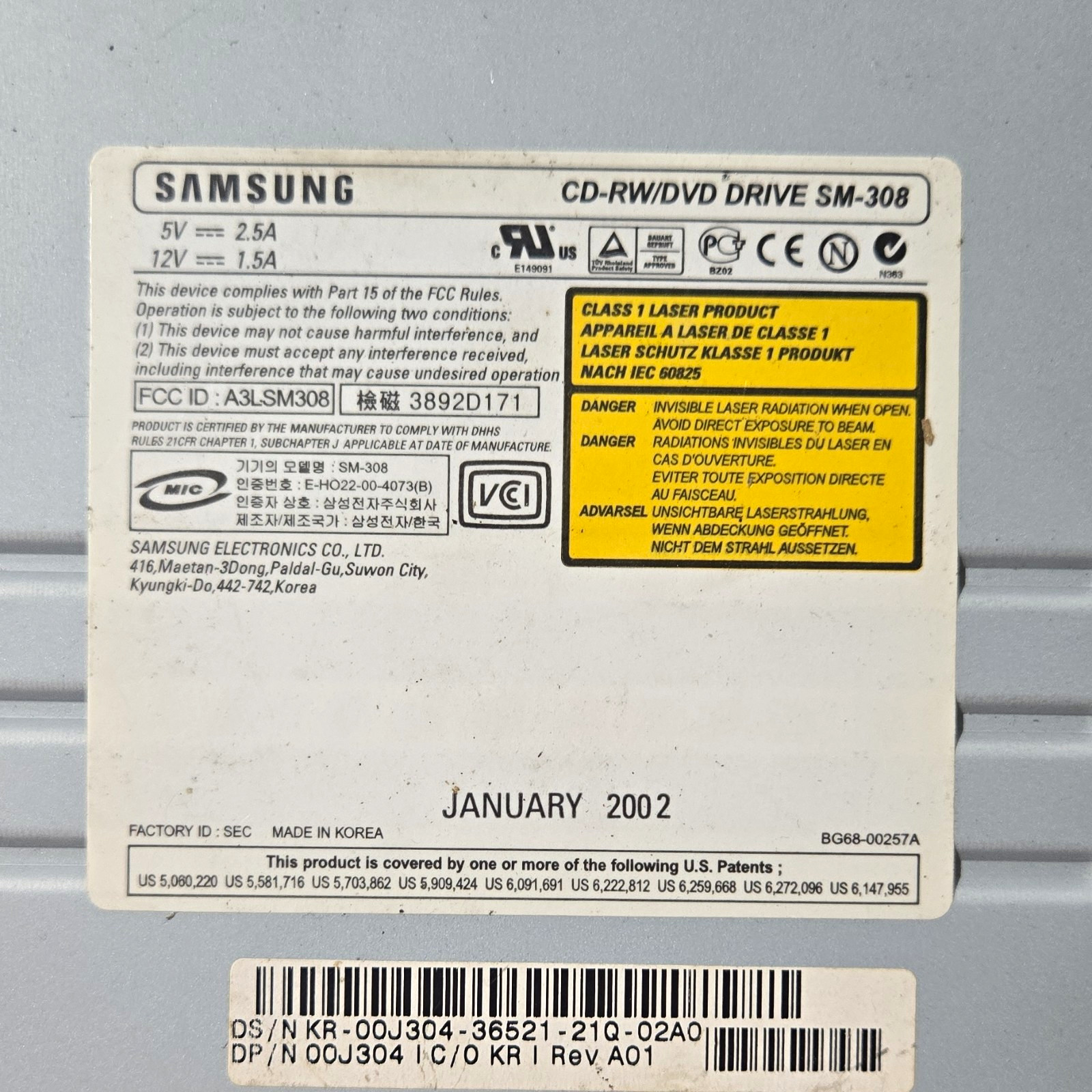 Samsung SM-308 IDE Internal CD-RW/DVD Drive 8X Write 40X Read Black/Silver