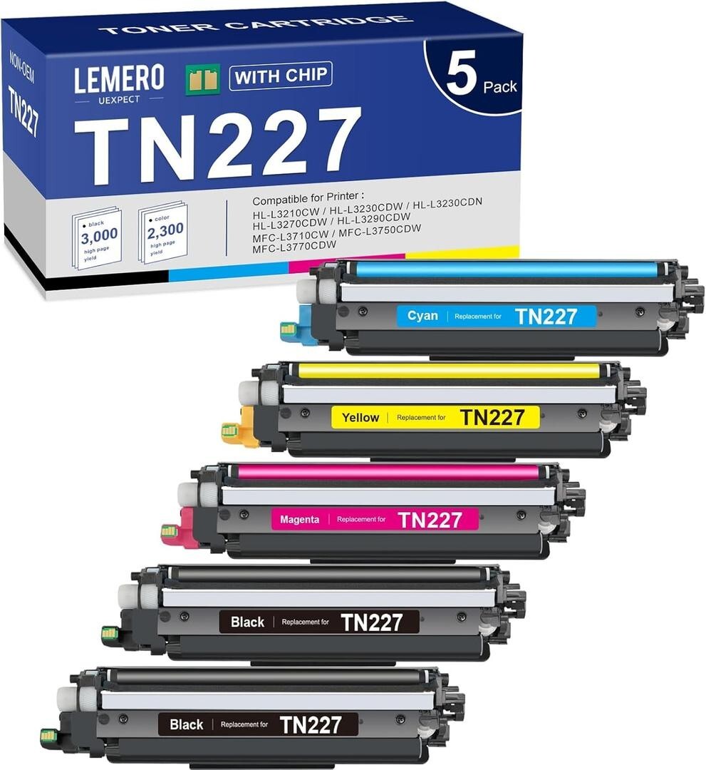 LEMERO UEXPECT TN-227BK/C/M/Y High Yield Toner Cartridge Compatible Replacement