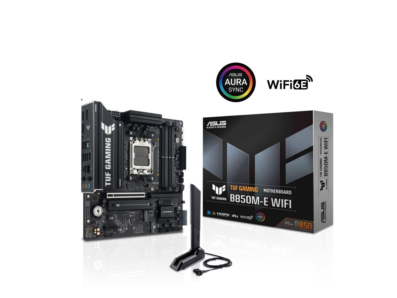 ASUS TUF GAMING B850M-E WIFI AMD B850 mATX motherboard, 8+2+1 80A DrMOS power st