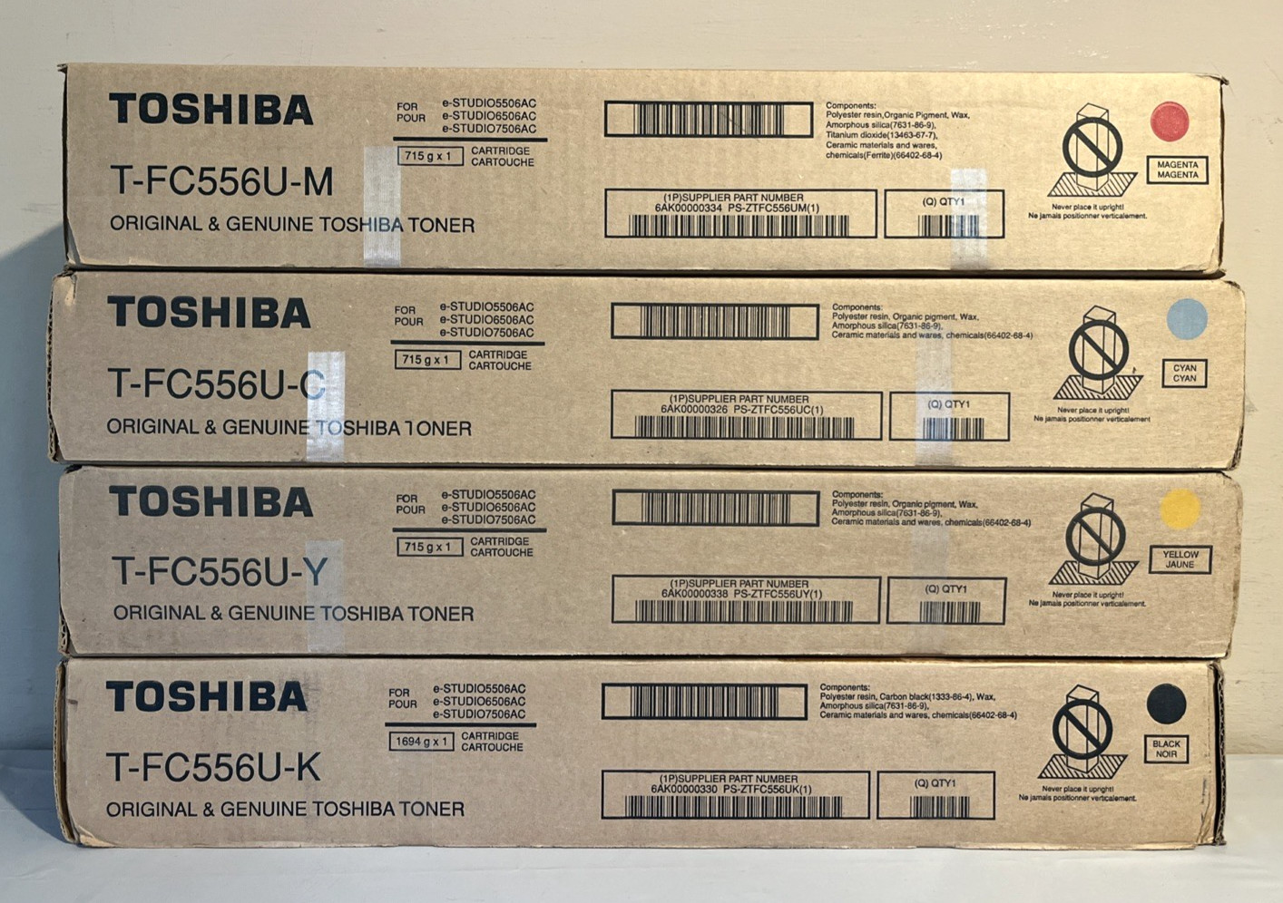 Genuine Toshiba T-FC556U-C, T-FC556U-Y, T-FC556U-M, T-FC556U-K CMYK Sealed 4 Set