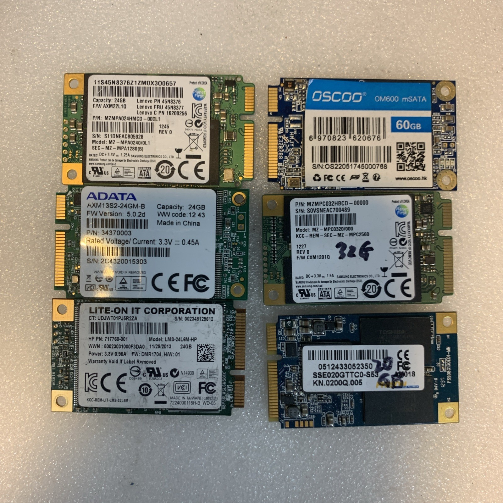 Lot of 6 mSATA SSD – 60GB + 32GB + 24GB Industrial Embedded Drives