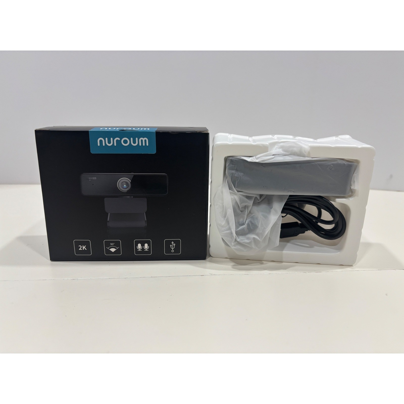 Nuroum AW-V11 2K QHD Webcam 90 Degree Wide Angle Dual Mic USB Camera Black