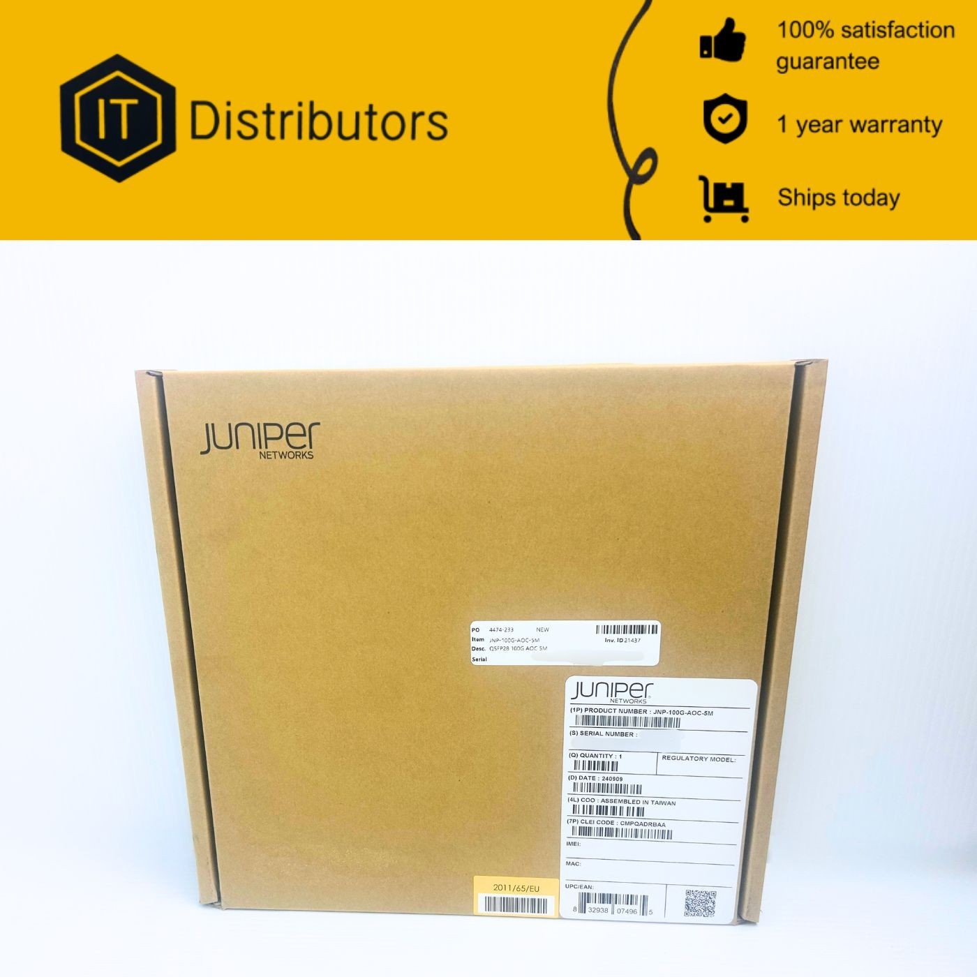 Juniper JNP-100G-AOC-5M / New / 1 Year Warranty / Ships Today