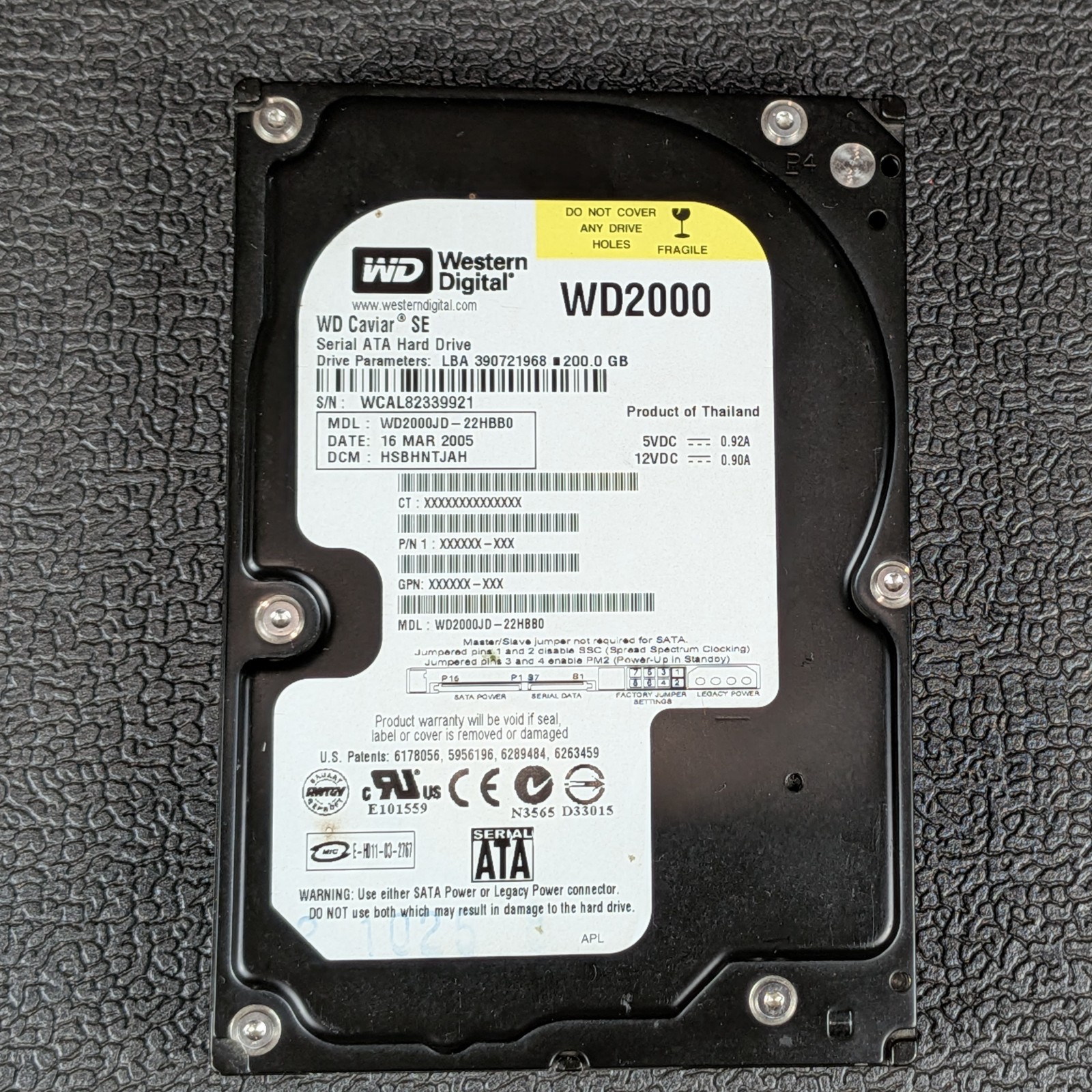 Western Digital Caviar SE 200GB 3.5" SATA Hard Drive - WD2000JD-22HBB0 - TESTED