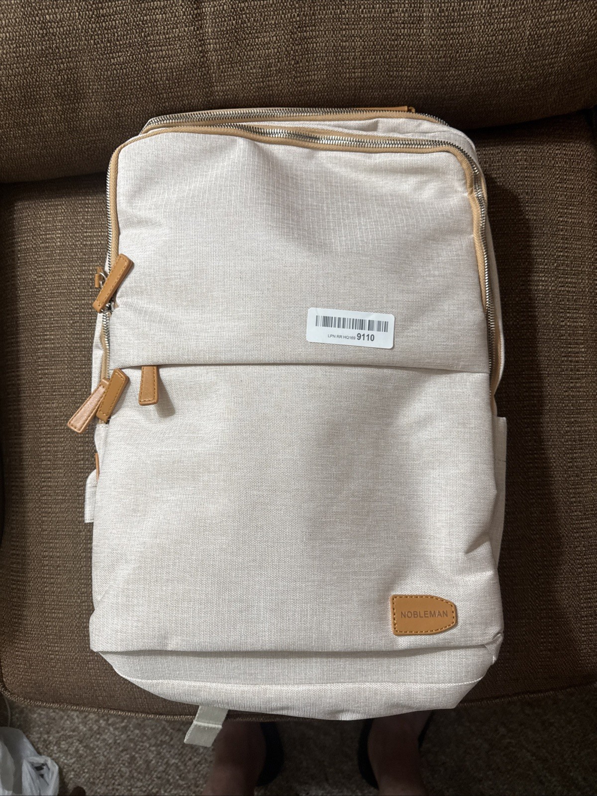NOBLEMAN Backpack for women and man,Waterproof travel work Beige Plus  USB