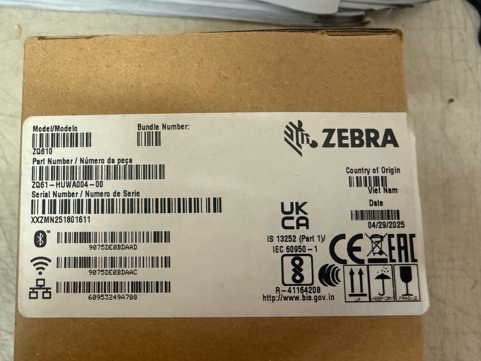 NEW Zebra ZQ610+ ZQ61-HUWA004-00 203dpi DT BT Wi-Fi USB BarCode Printer