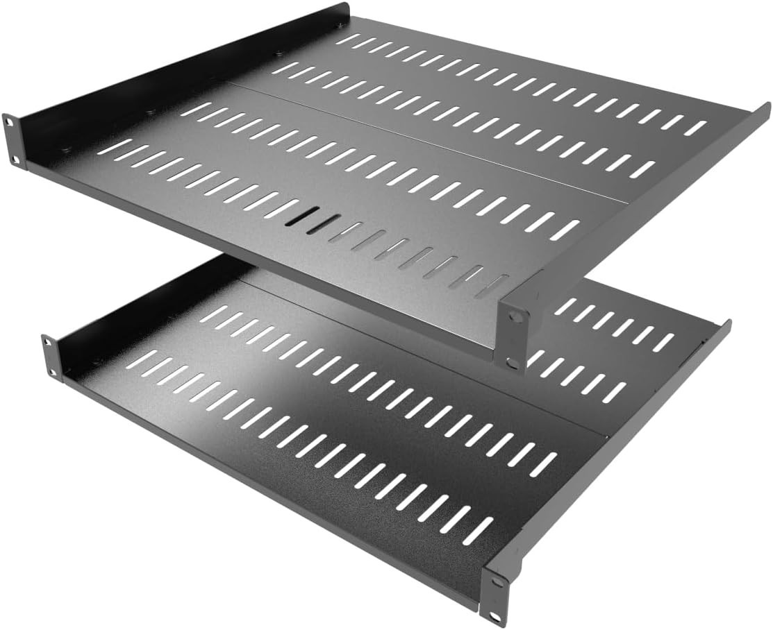 1U Adjustable Vented Server Rack Shelf 16-20" Deep 19" Rack Tray 2 Pack