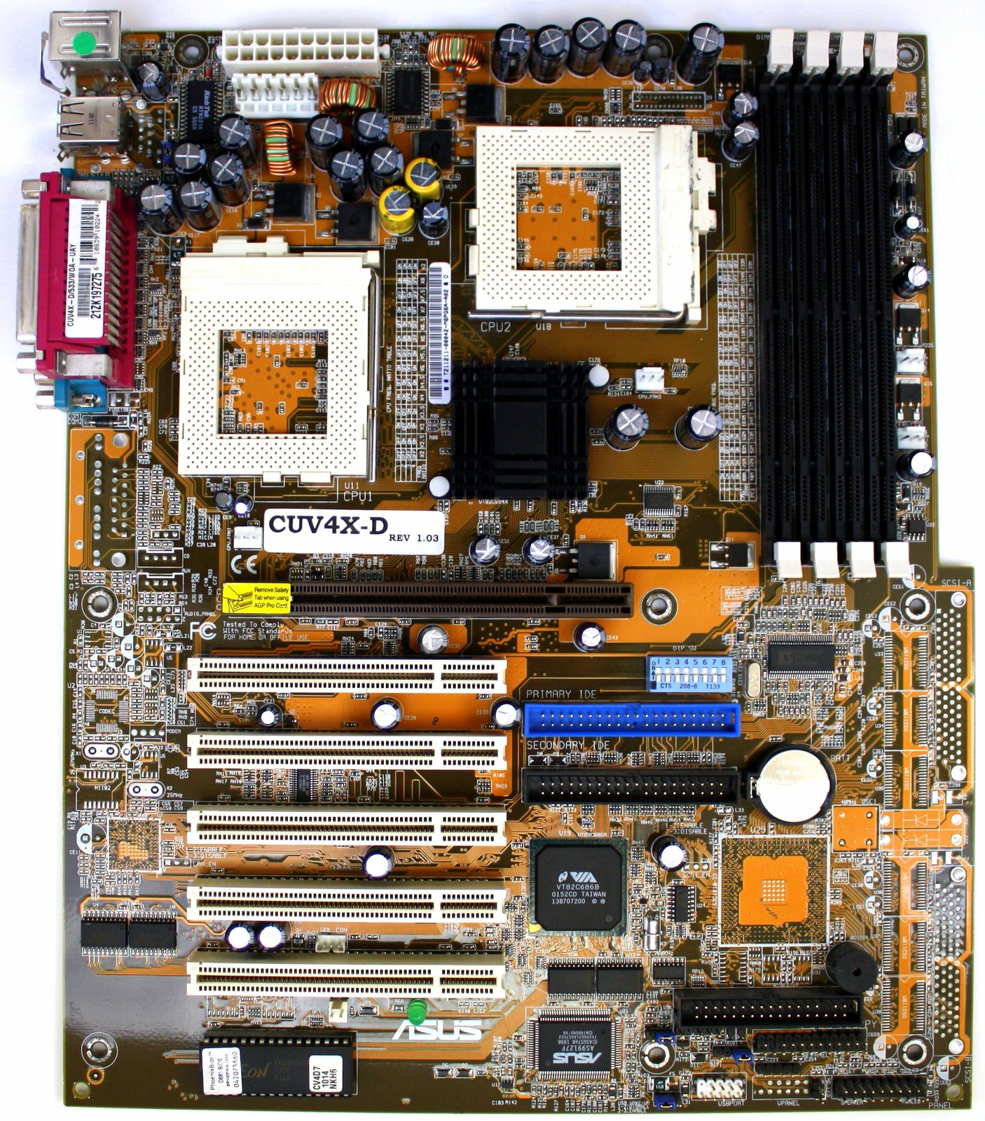 Motherboard. cuv4x-d, dual socket 370, atx, 5x pci, 1x agp