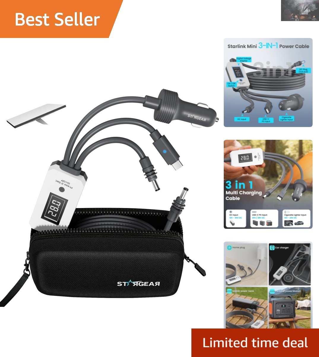 Versatile 3-in-1 Starlink Mini Cable with 140W Power Supply & Waterproof Pouch