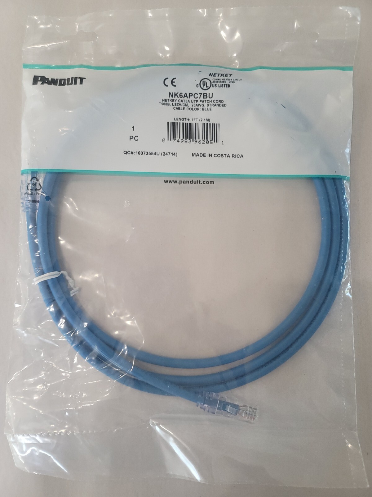 Panduit Netkey Cat. 6A 7ft. Blue Patch Cord