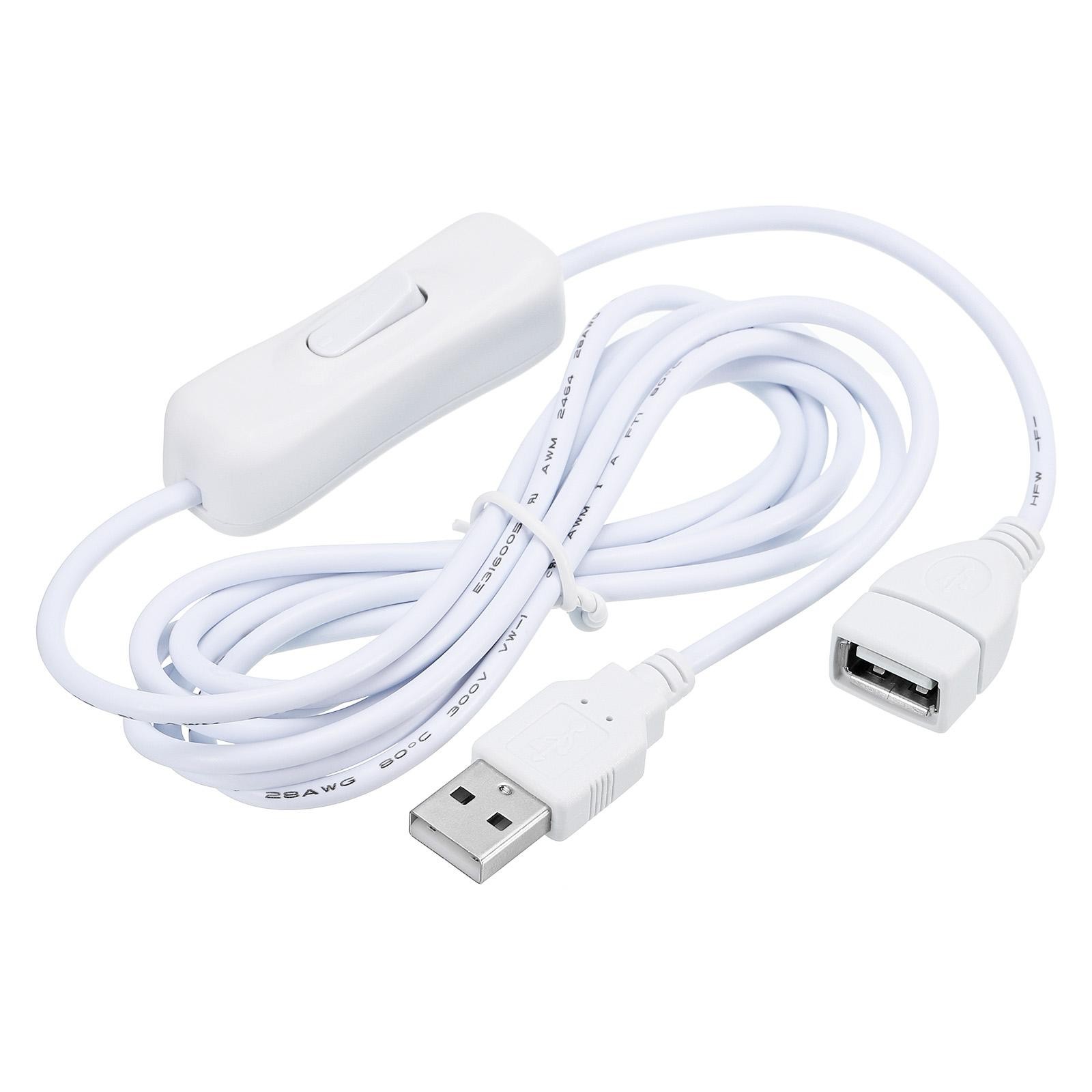 2pcs USB Extension Cable with Switch 2 Meter USB Male to Female Cord White