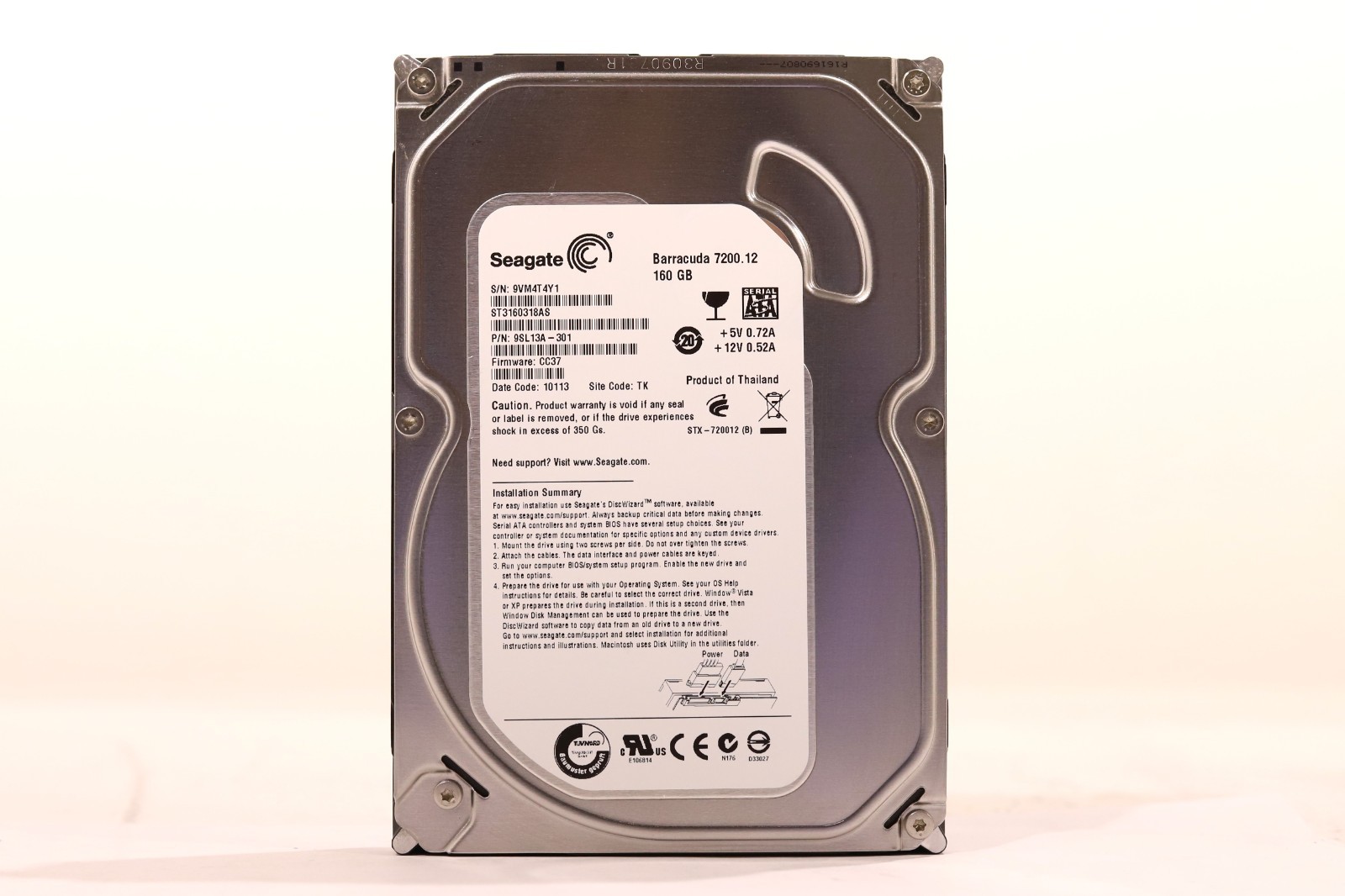 Seagate ST3160318AS 160GB 3.5" 3Gb/s 7.2K RPM SATA Hard Drive P/N: 9SL13A-301