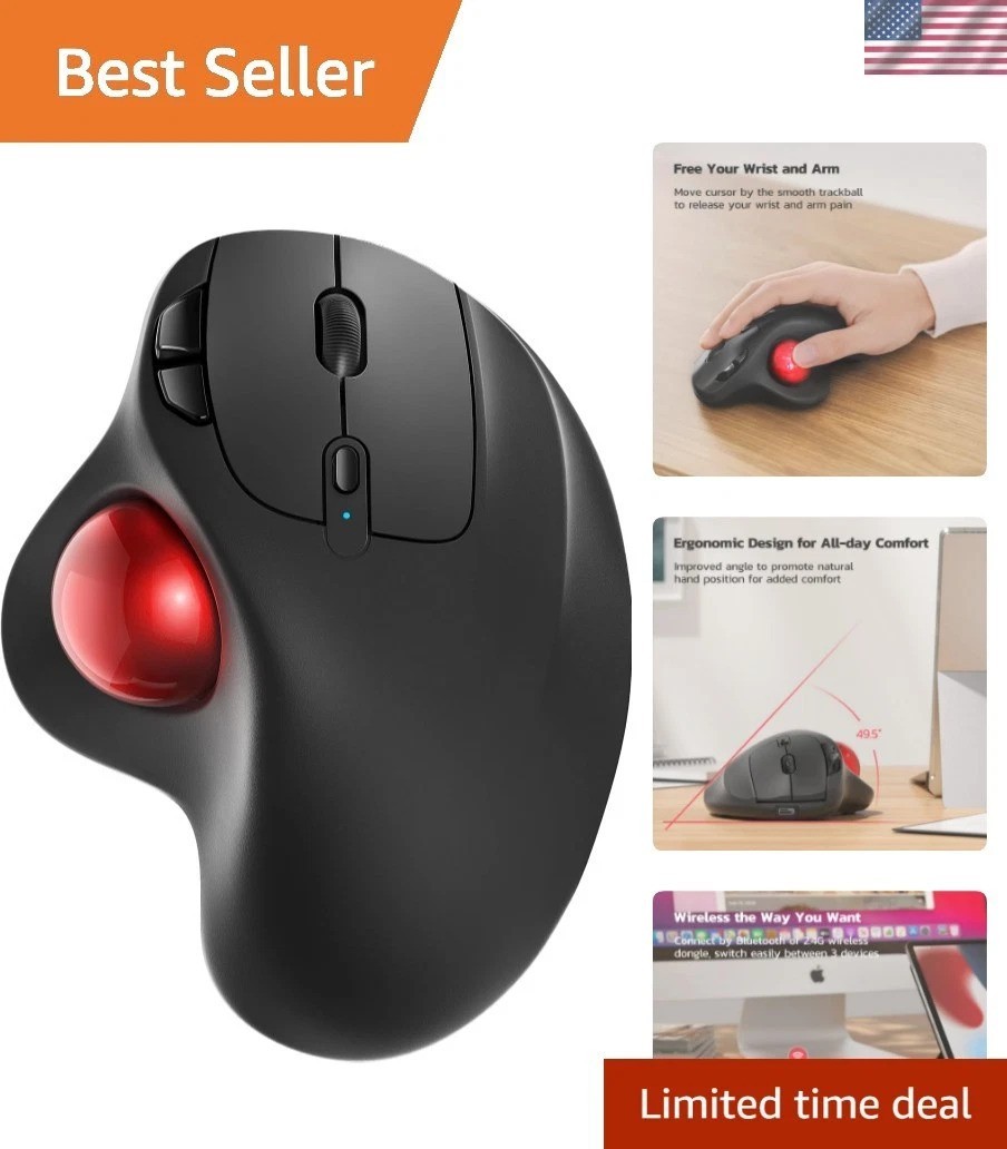 M501 Wireless Trackball Mouse Ergonomic Thumb Control,4 DPI Levels