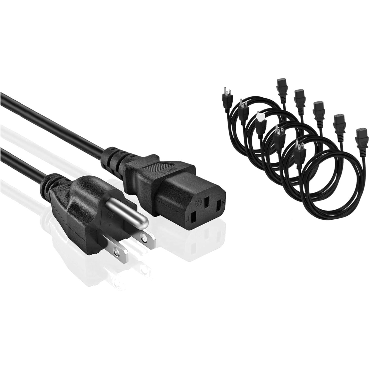 Listed 5-Pack Power Cable 10ft - 3 Prong Replacement