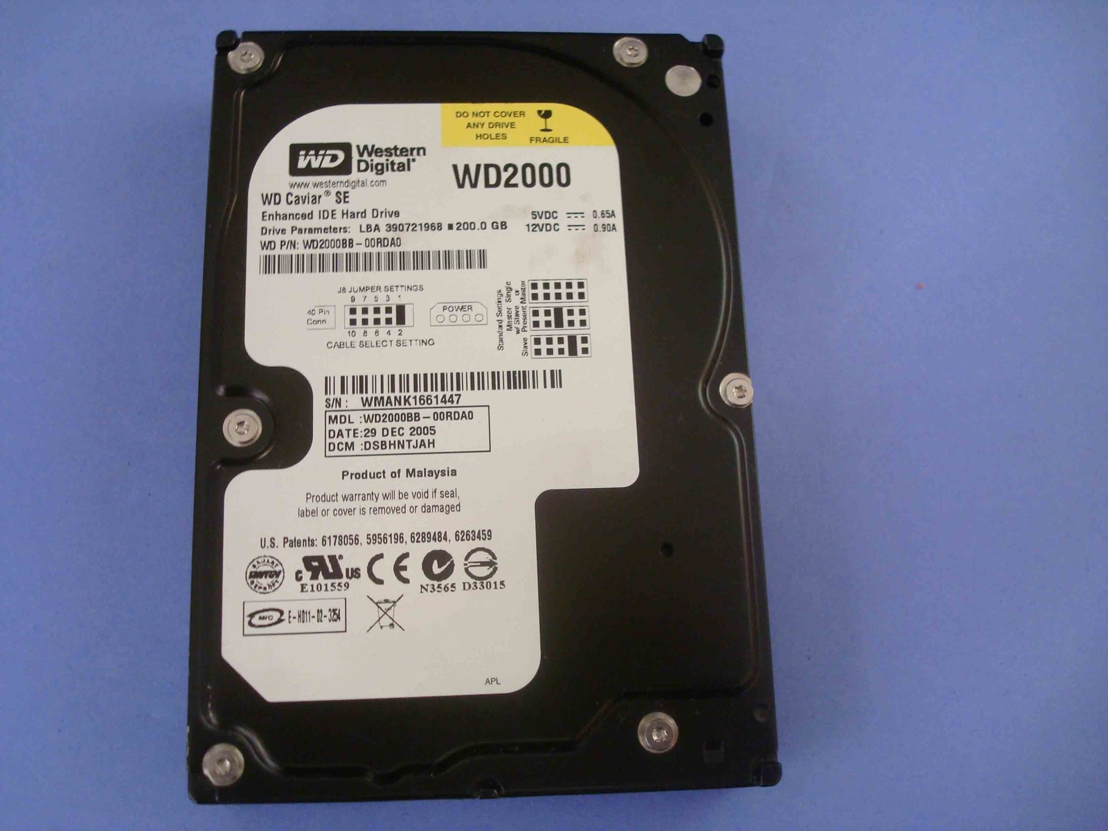 Western Digital  WD Caviar SE WD2000 EIDE 200GB  WD2000BB-00RDA0  DCM:DSBHNTJAH
